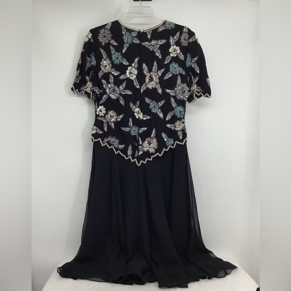 Laurence Kazar Vintage Beaded Sequin Floral Party Fodrmal Dress Black Size Large